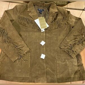 NWT Denim&Co Brown Vintage 2X Fringe Women's Blazer